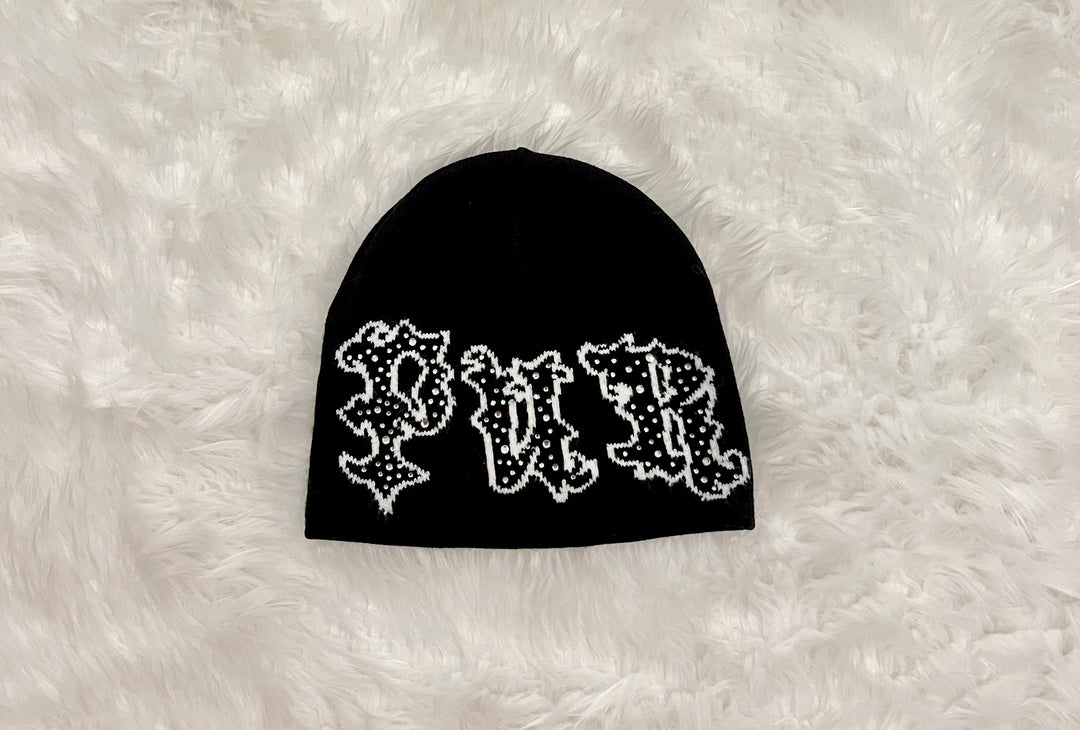 Black Double-Sided Rhinestone “Purity” Beanie