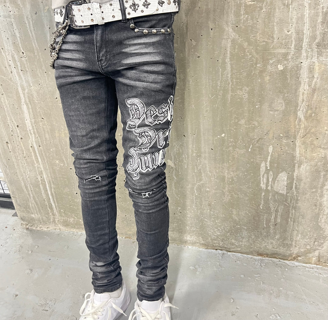 Dark Grey “Sketch Print” Jeans