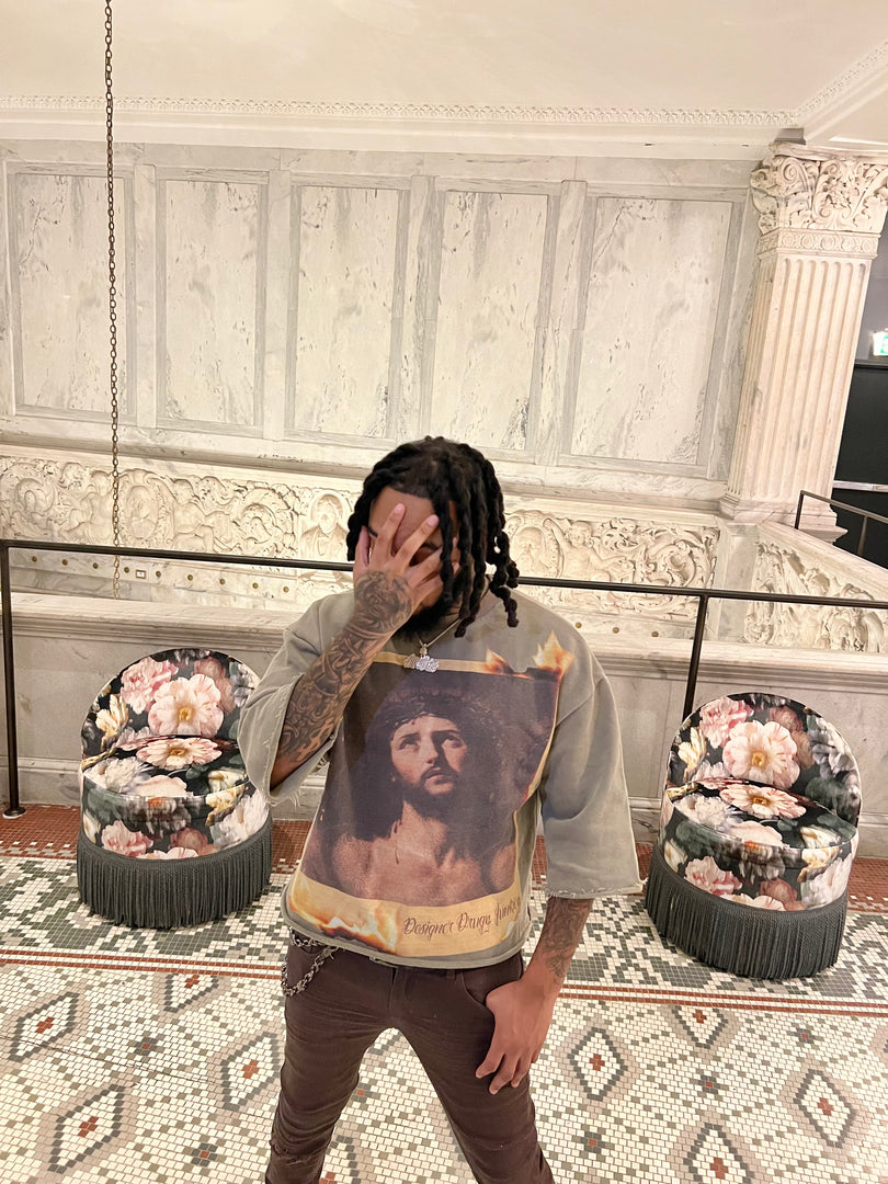 Dusty Sage “Baptism By Fire” Cropped Sweatshirt