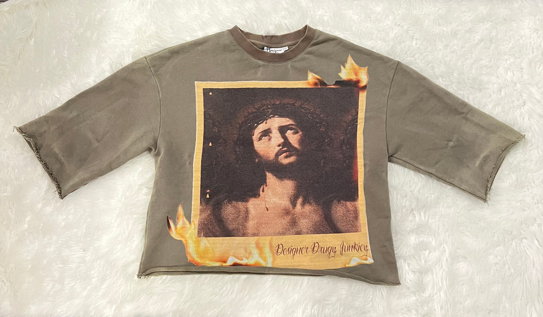 Dusty Sage “Baptism By Fire” Cropped Sweatshirt