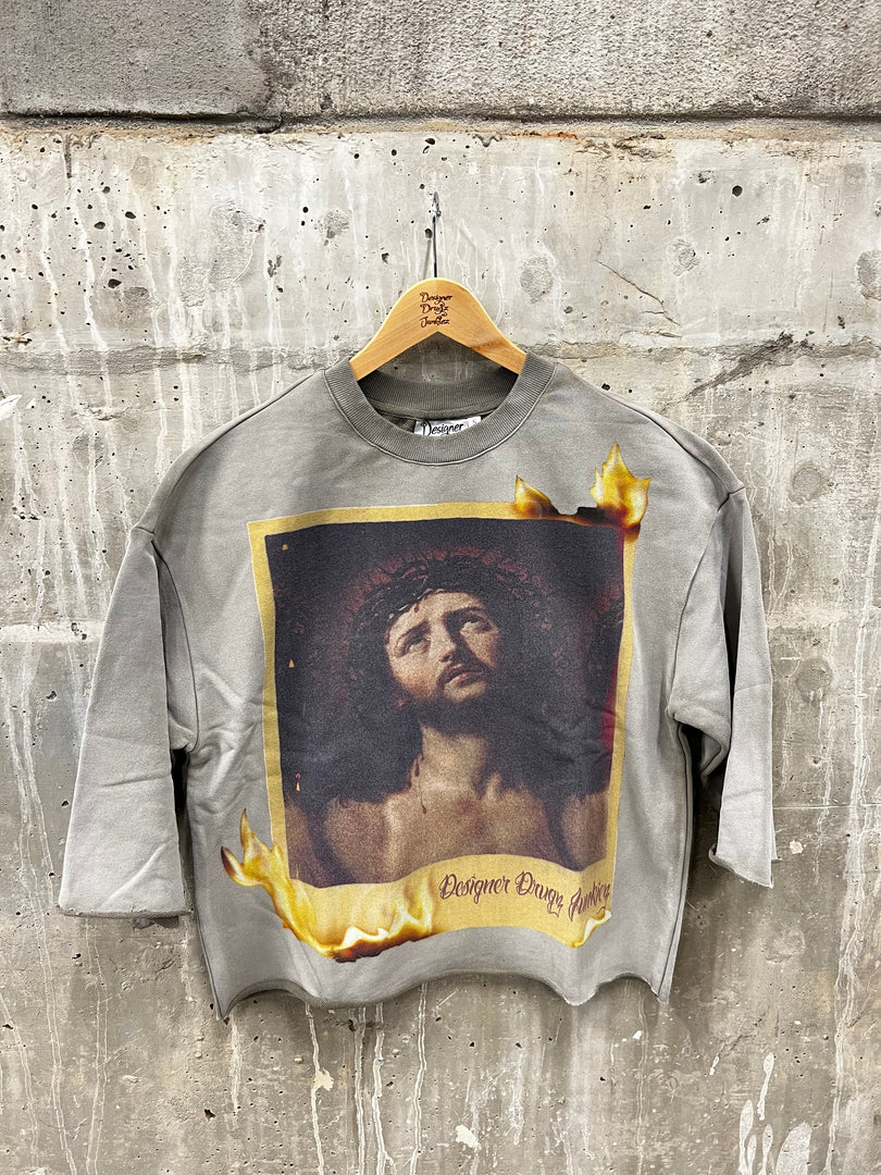 Dusty Sage “Baptism By Fire” Cropped Sweatshirt